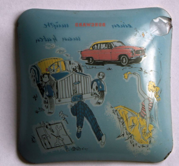Borgward Ashtray 1958 "Einen Borgward muesste man haben" glas (5381)